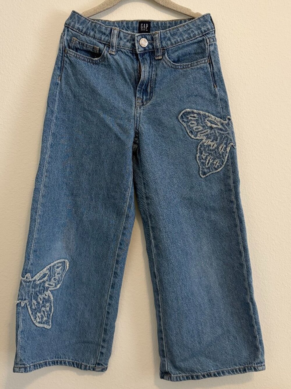 Gap Denim High Rise Wide-Leg Girls Jeans Frayed Butterfly